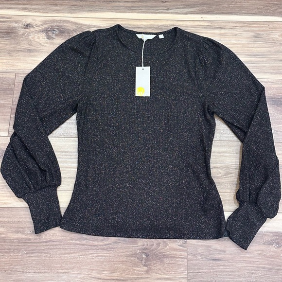 Boden Sparkle Puff Sleeve Sweater Crew Neck Wool Cashmere Black Sz 8 NWT - Picture 2 of 13
